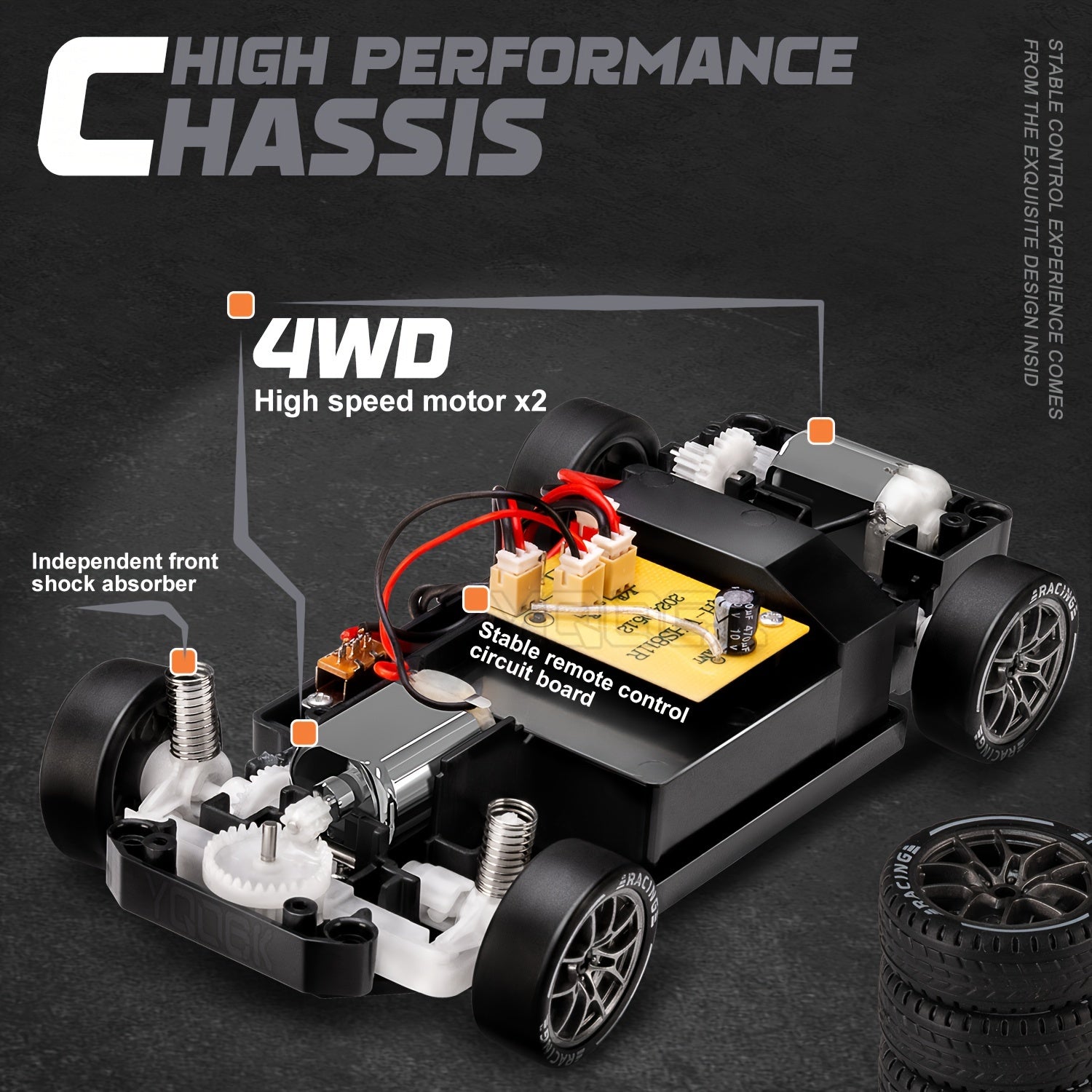 RC Drift Car Plastic 20.0 cm Grey 4WD Indoor Racing Remote Control Toy With Illuminated Wheels | Thomler