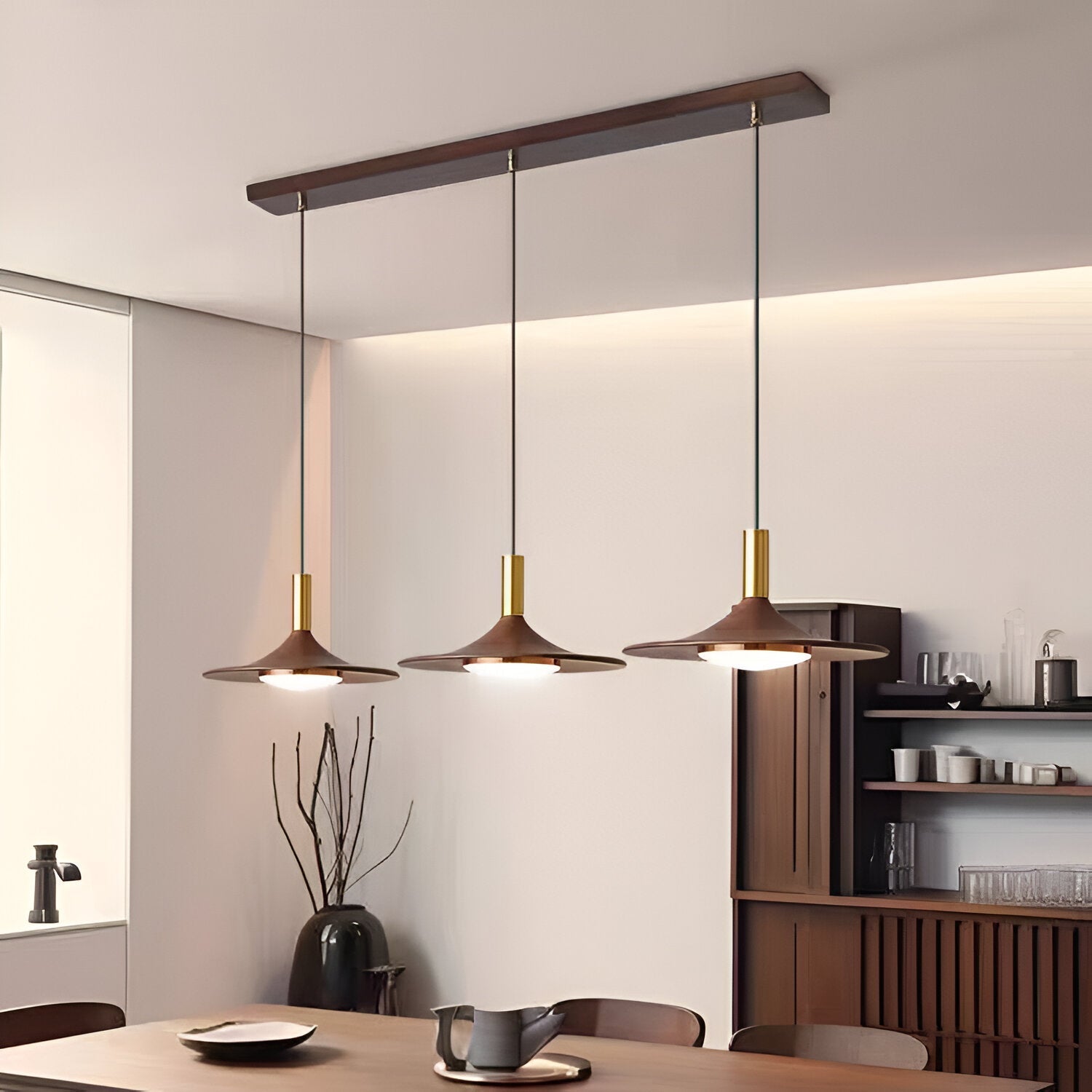 Pendant Light Iron Wood Finish 9.8 in 13.8 in Adjustable Dining Room Kitchen Island Hanging Ceiling Lamp Scandinavian | Thomler