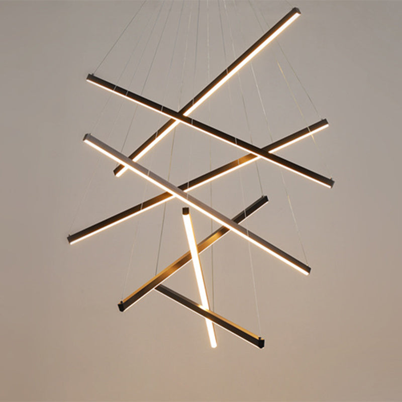 Modern Linear LED Chandelier Black Metal Multi-Tier Pendant Light for Living Room Foyer Kitchen Island Dining Room | Thomler