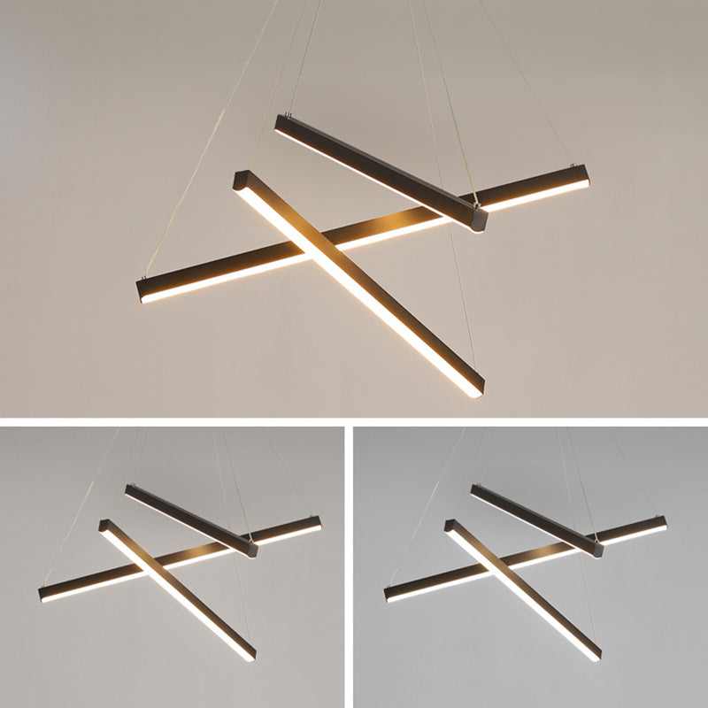 Modern Linear LED Chandelier Black Metal Multi-Tier Pendant Light for Living Room Foyer Kitchen Island Dining Room | Thomler