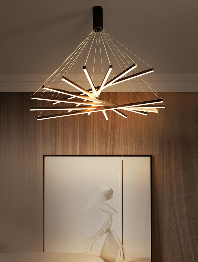 Modern Linear LED Chandelier Black Metal Multi-Tier Pendant Light for Living Room Foyer Kitchen Island Dining Room | Thomler