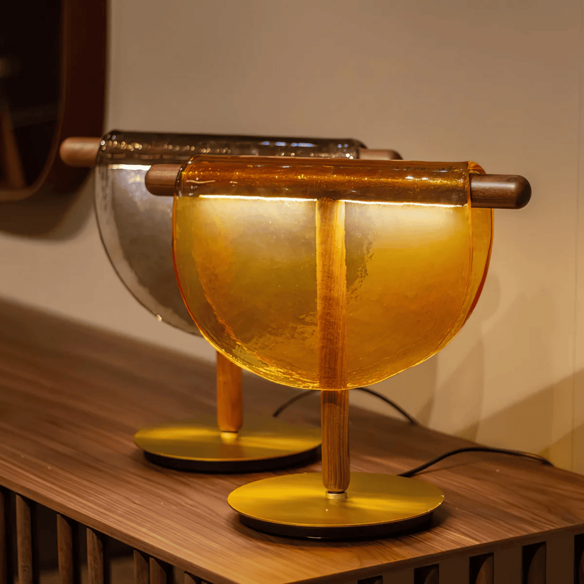 Crescent Metal & Glass Bedside Lamp with LED Touch Control | Thomler