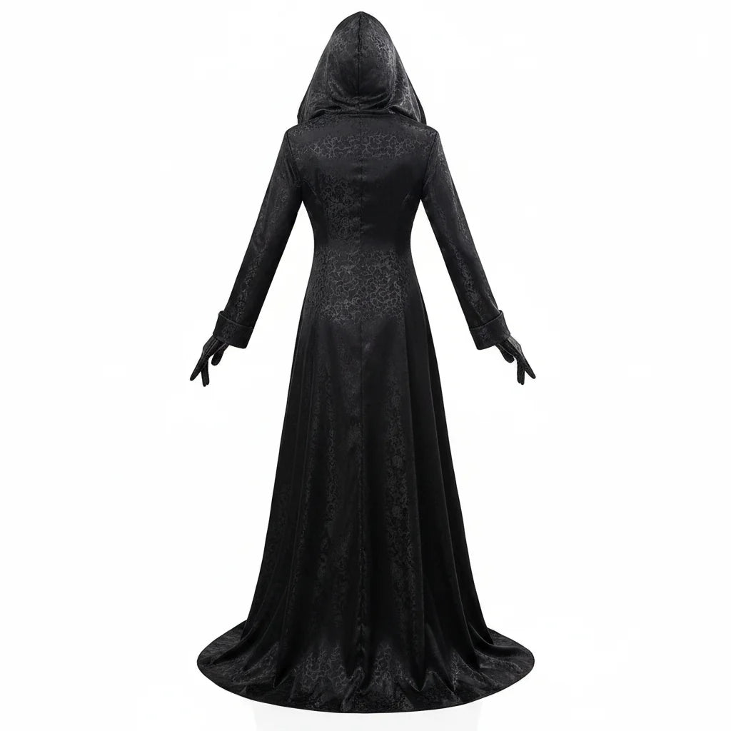 Gothic Vampire Costume Set for Women with Dress Gown Coat Choker & Tattoos for Halloween Cosplay Conventions Horror Fans | Thomler