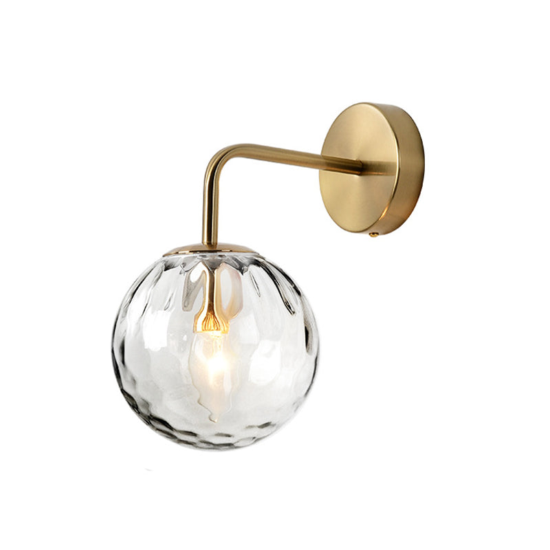 Contemporary Textured Globe Wall Light with Brass Arm | Single-Bulb Sconce for Bedroom, Hallway & Living Room | Hardwired Electric Fixture | Thomler