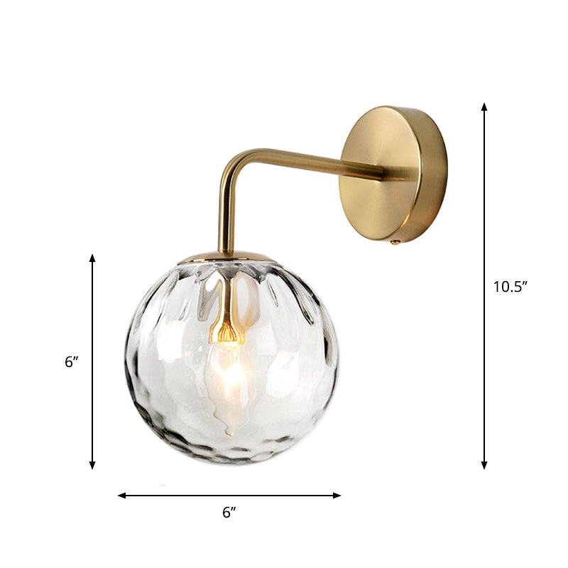 Contemporary Textured Globe Wall Light with Brass Arm | Single-Bulb Sconce for Bedroom, Hallway & Living Room | Hardwired Electric Fixture | Thomler