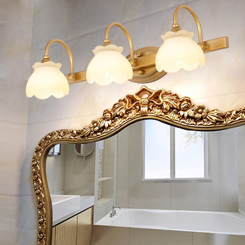 Colonial Wall Sconce Vanity Light with Floral Shades – Metal Frame in Antique Finish for Bathroom Mirror – G4 LED Compatible – 2, 3, or 4 | Thomler