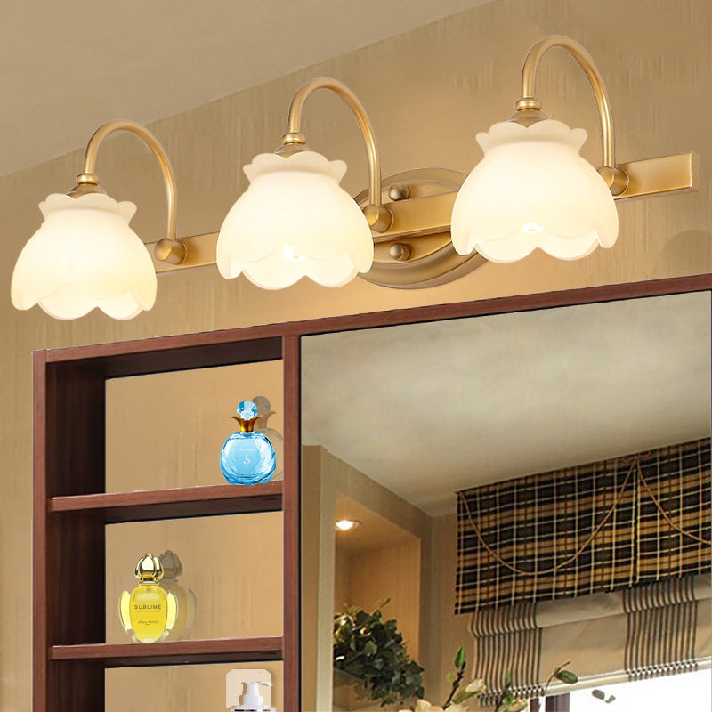 Colonial Wall Sconce Vanity Light with Floral Shades – Metal Frame in Antique Finish for Bathroom Mirror – G4 LED Compatible – 2, 3, or 4 | Thomler