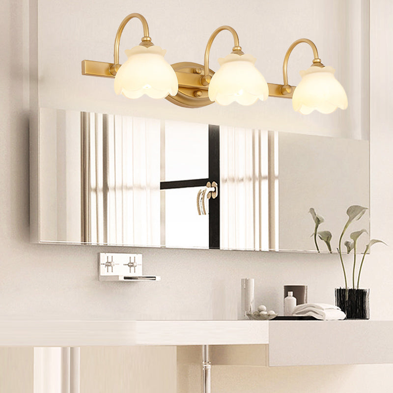 Colonial Wall Sconce Vanity Light with Floral Shades – Metal Frame in Antique Finish for Bathroom Mirror – G4 LED Compatible – 2, 3, or 4 | Thomler