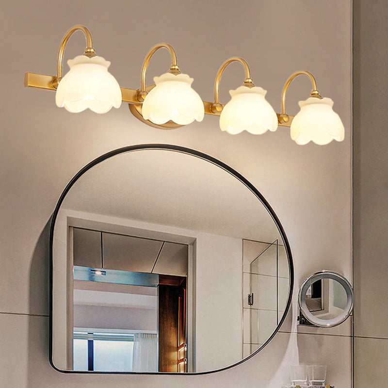 Colonial Wall Sconce Vanity Light with Floral Shades – Metal Frame in Antique Finish for Bathroom Mirror – G4 LED Compatible – 2, 3, or 4 | Thomler