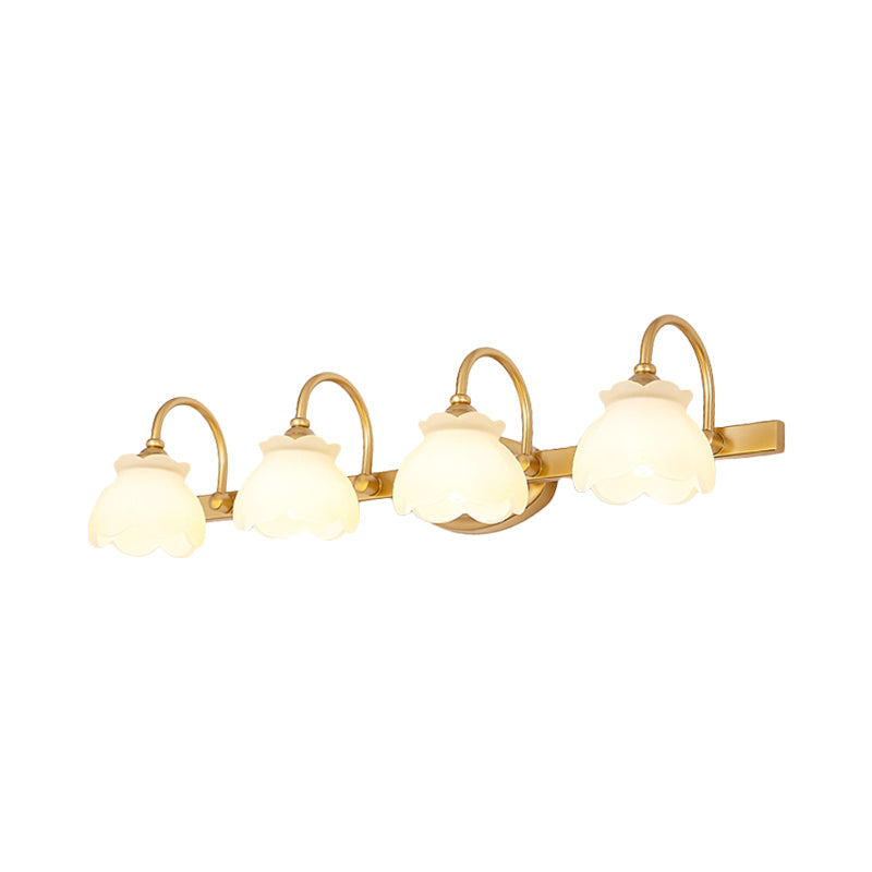 Colonial Wall Sconce Vanity Light with Floral Shades – Metal Frame in Antique Finish for Bathroom Mirror – G4 LED Compatible – 2, 3, or 4 | Thomler