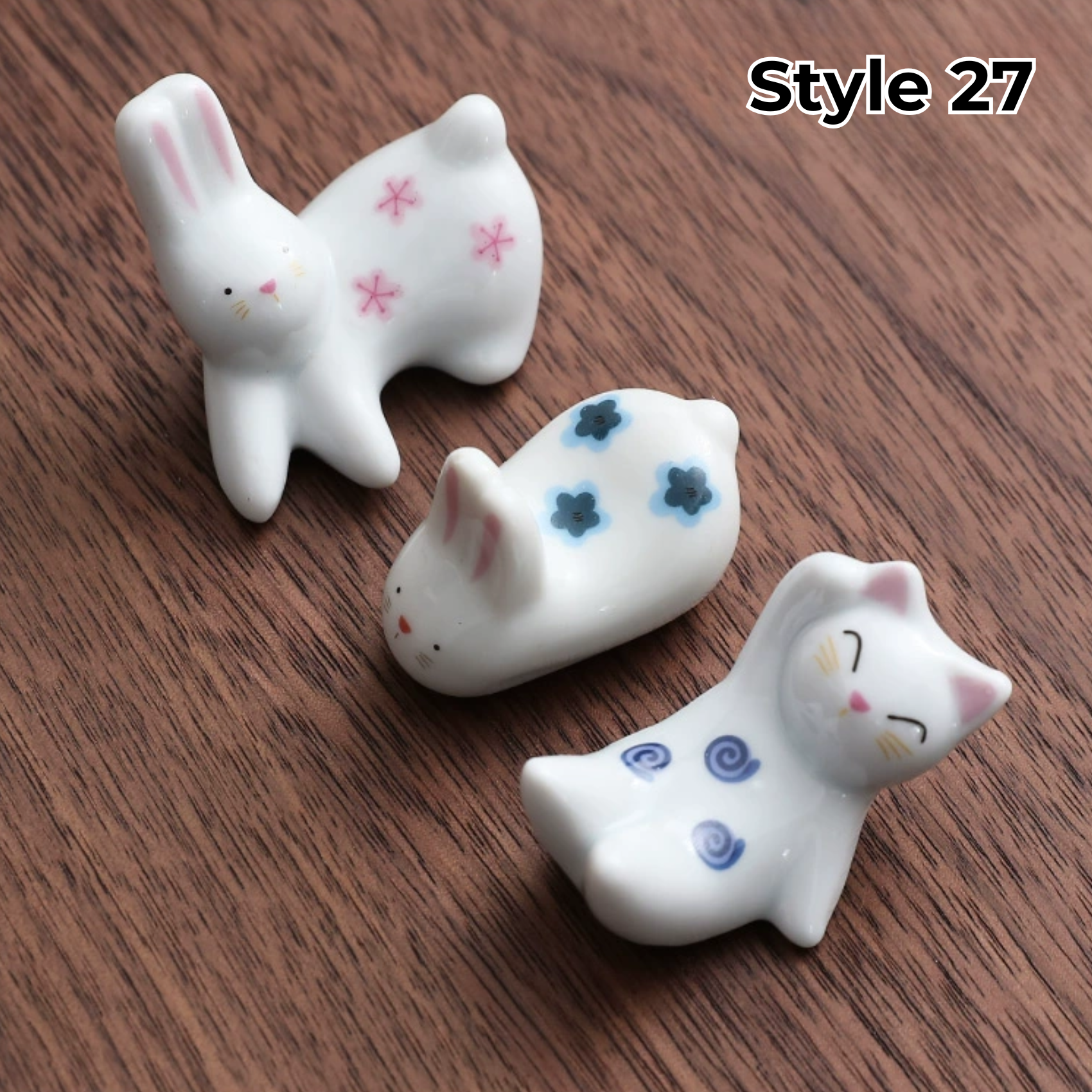 Porcelain Utensil Holders with Animal and Fruit Designs for Asian Dining – Set of 3 Decorative Tabletop Rests | Thomler