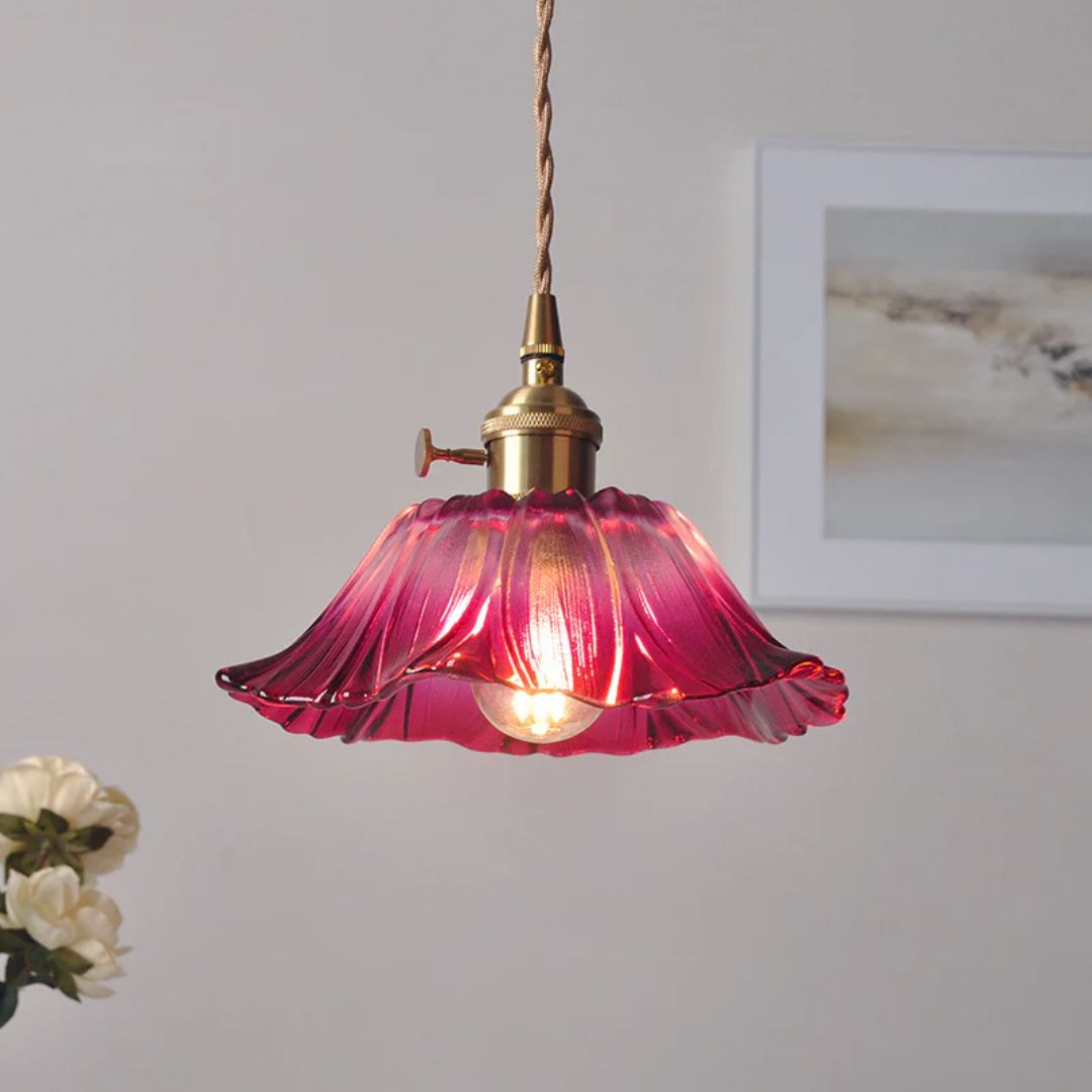 Pendant Light Ribbed Glass 28.0 cm Deep Red Dining Table Hanging Ceiling Lamp Vintage Hallway Lighting E27 | Thomler