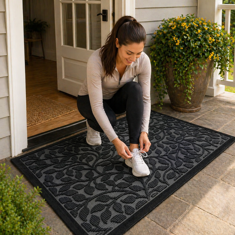 Embroidered Entry Mat with Grip Backing for Front Door & Patio – Indoor/Outdoor | Thomler