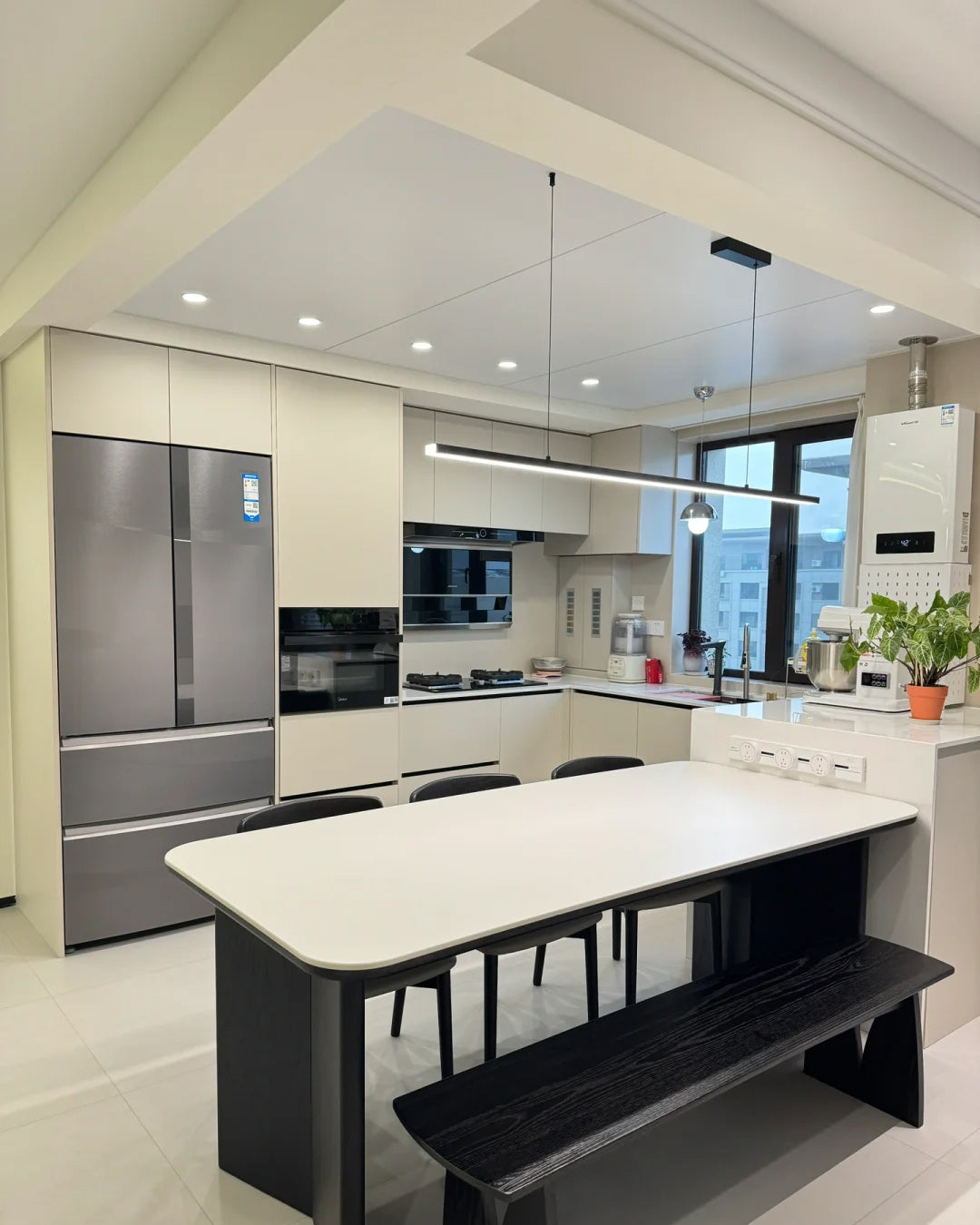 Linear Pendant Light Metal 39 in Adjustable Kitchen Island LED Warm White 3000K-6000K Modern Dining Room Hanging Lamp | Thomler