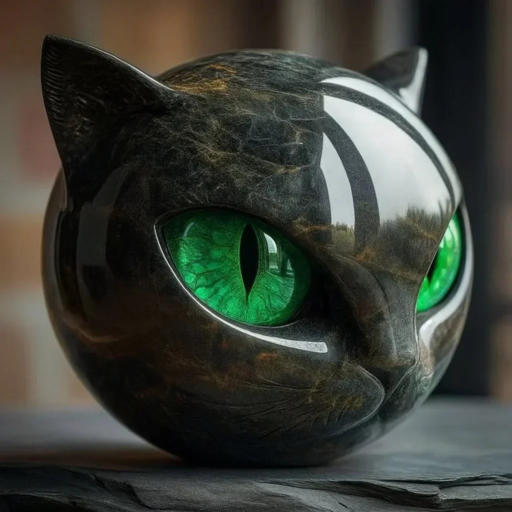 Glossy Resin Feline Figurine with Mesmerizing Gaze – Decorative Cat Statue for Desk, Shelf & Living Room Display – Modern Animal Sculpture A | Thomler