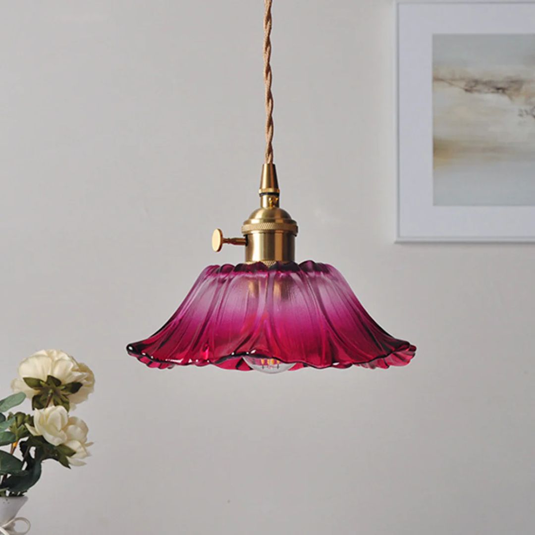 Pendant Light Ribbed Glass 28.0 cm Deep Red Dining Table Hanging Ceiling Lamp Vintage Hallway Lighting E27 | Thomler