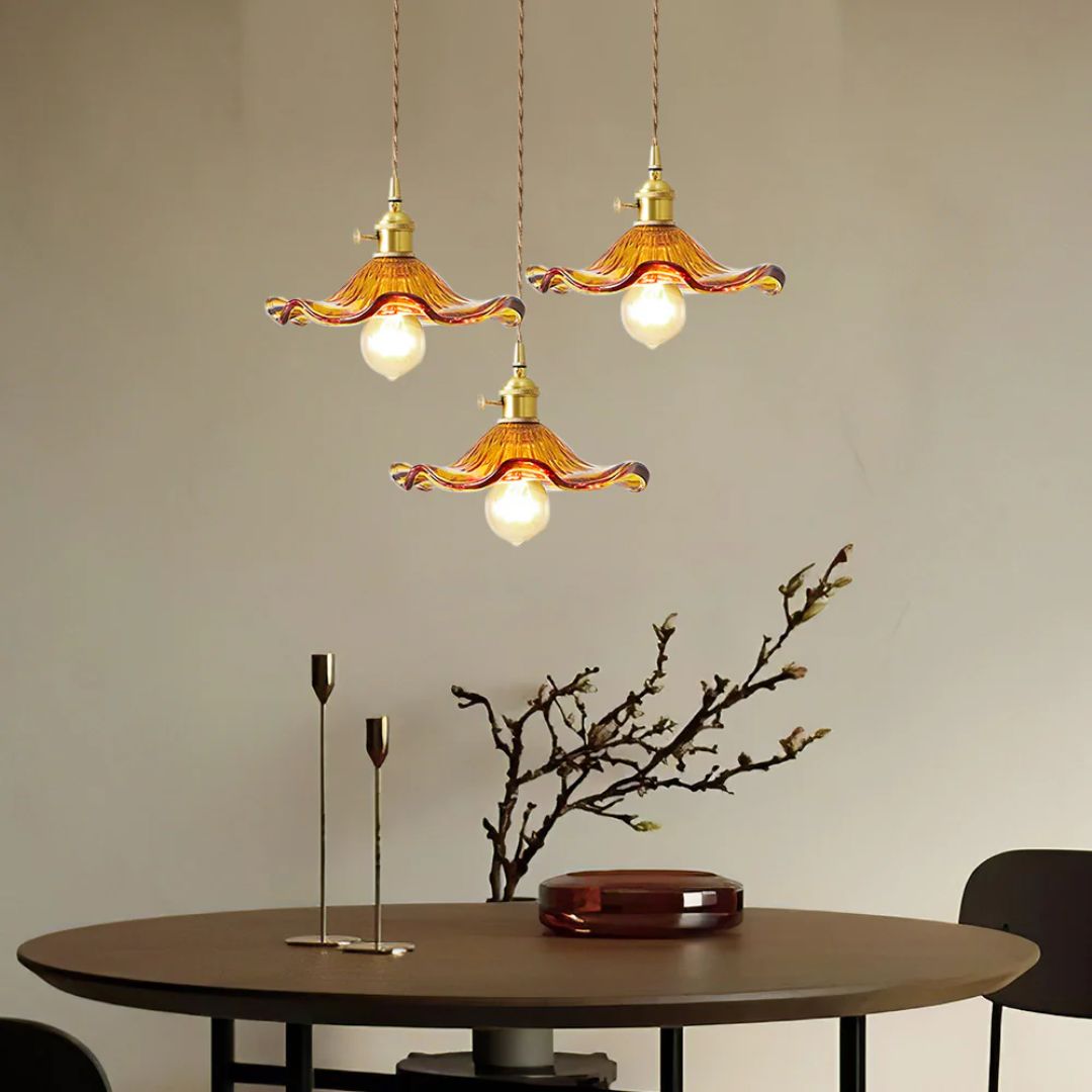 Pendant Light Glass Brass Flower Shade 23.0 cm Green Dining Room Bedroom Hanging Ceiling Lamp Retro Vintage Decorative | Thomler