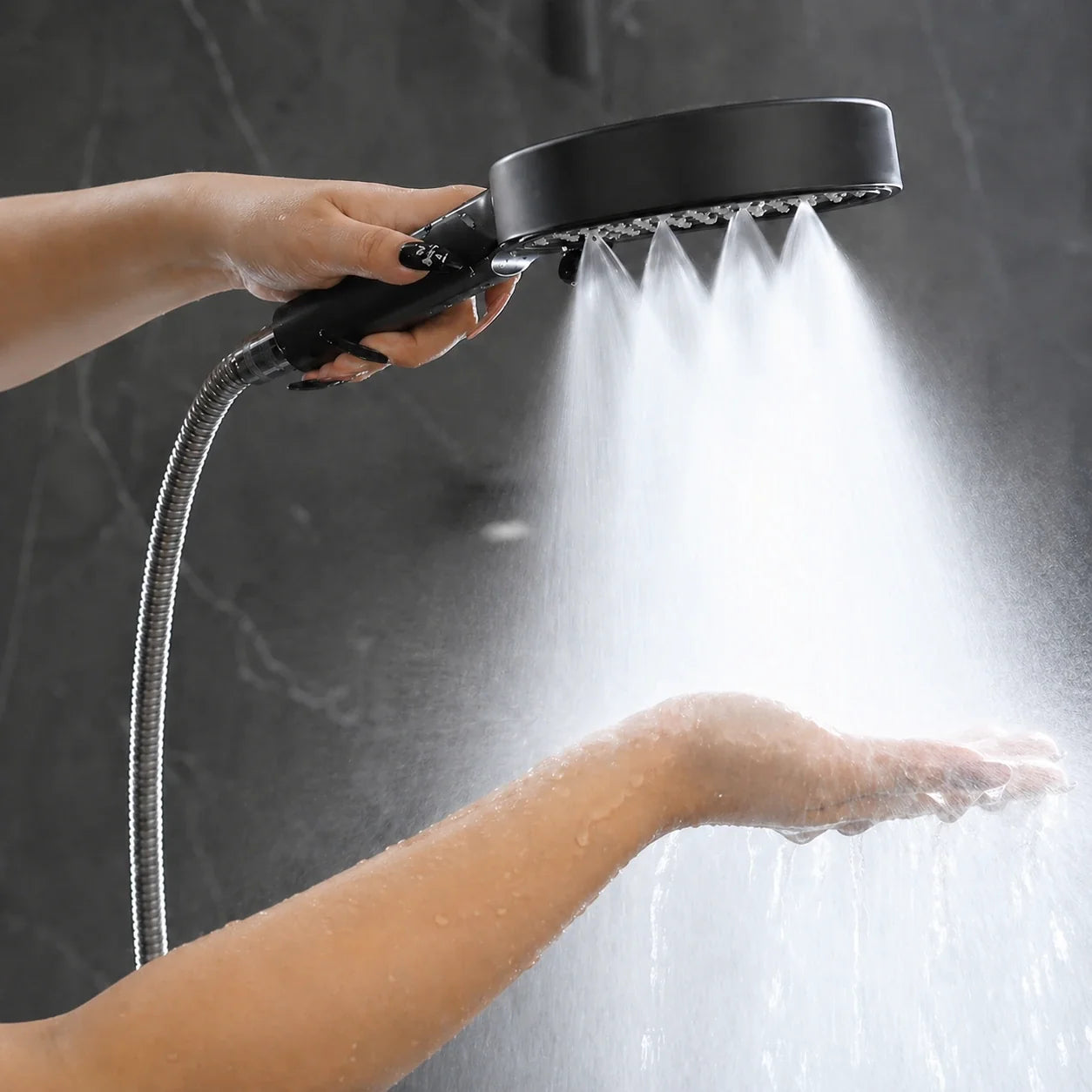Handheld Shower Head with 7 Spray Settings, High Pressure Chrome Rainfall Showerhead for Bathroom, Adjustable Water Flow Wand for Low | Thomler