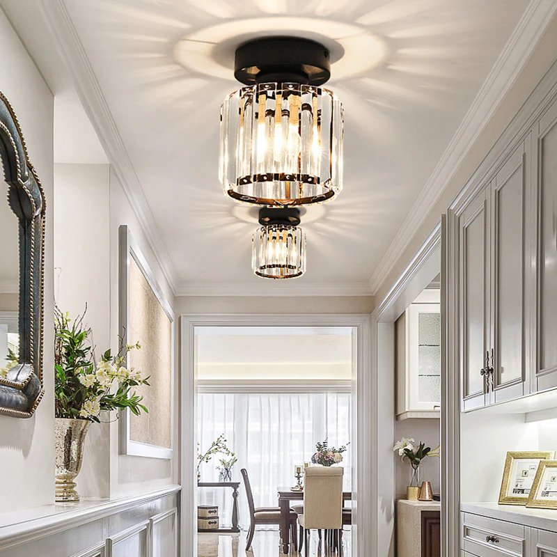 Ceiling Light Crystal Brass E27 Compact Hallway Bedroom Living Room Flush Mount Lighting Fixture | Thomler