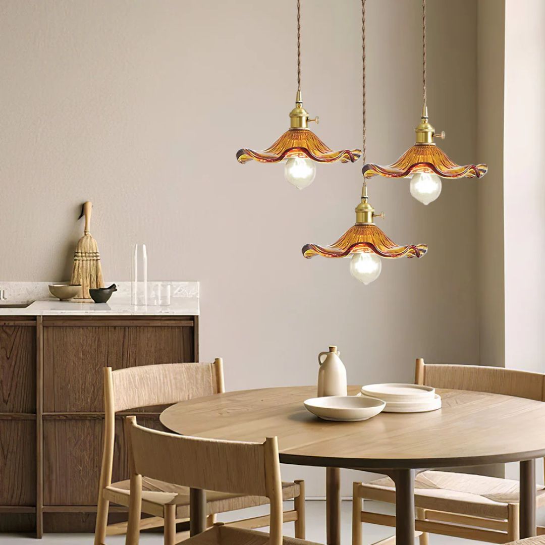 Pendant Light Glass Brass Flower Shade 23.0 cm Green Dining Room Bedroom Hanging Ceiling Lamp Retro Vintage Decorative | Thomler