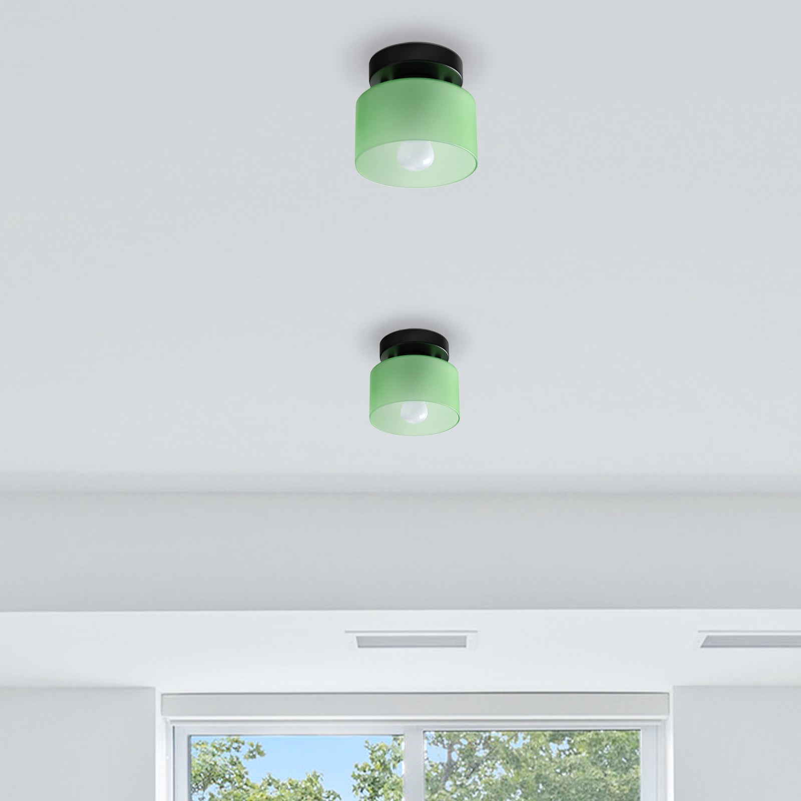 Ceiling Lamp Glass E27 Amber Black Kitchen Hallway Living Room Retro Flush Mount Light | Thomler