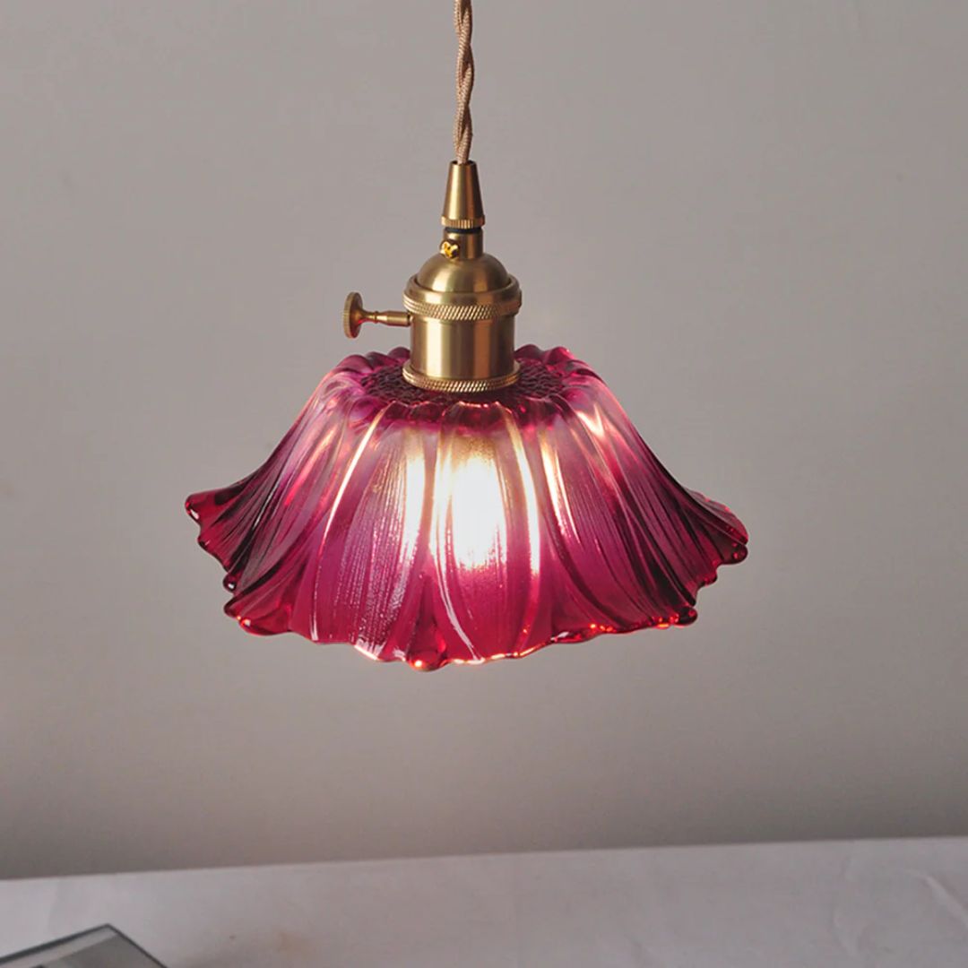 Pendant Light Ribbed Glass 28.0 cm Deep Red Dining Table Hanging Ceiling Lamp Vintage Hallway Lighting E27 | Thomler