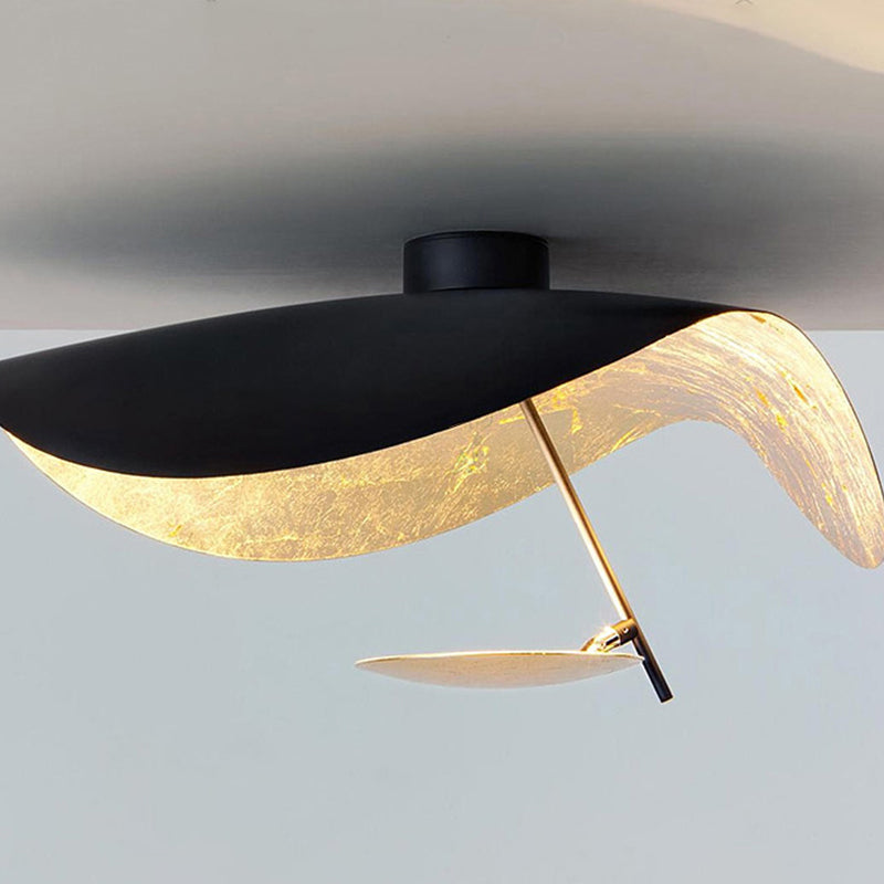 Contemporary Leaf-Motif Flush Mount Ceiling Light Metal Fixture Black Gold White Finish for Living Room Bedroom Dining Room Modern Home | Thomler