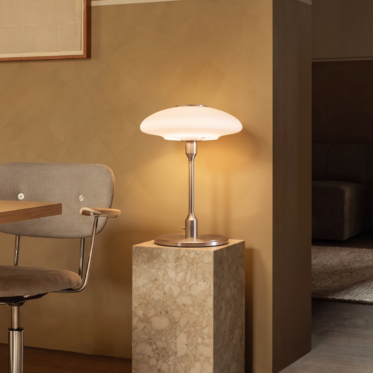 Modern Sculptural Table Lamp with Minimalist Metal & Glass Design for Nightstand, Desk & Side Table | Contemporary Nordic-Inspired Accent | Thomler