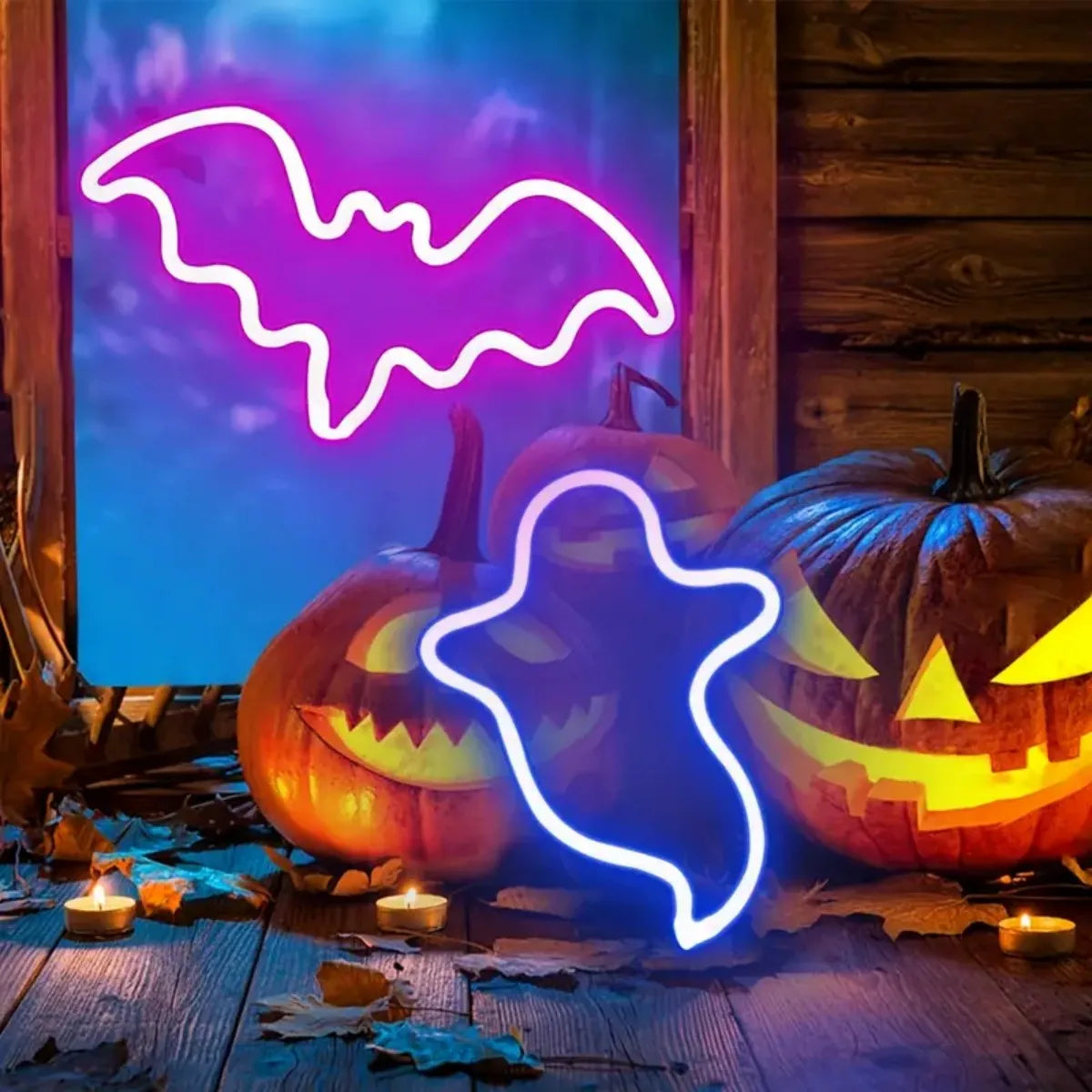 Spooky LED Nightlight with Bat & Ghost Silhouettes for Halloween Decor, Bedrooms & Parties | Thomler