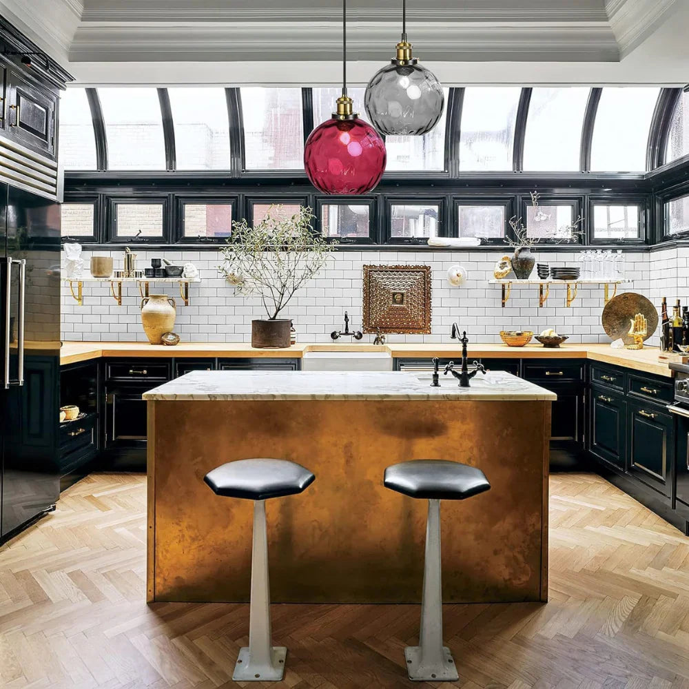 Pendant Light Ripple Glass 7.9 in Sphere Adjustable Dining Room Kitchen Hanging Ceiling Lamp Modern Nordic Minimalist Fixture | Thomler