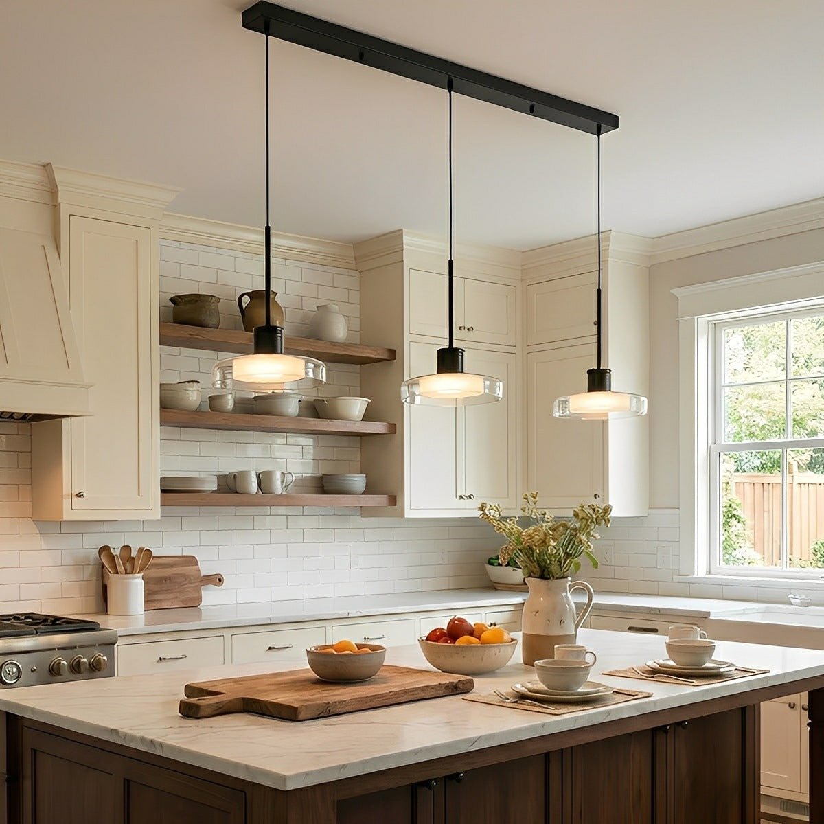 Pendant Light Glass 80.0 cm Black Kitchen Island Dimmable Dining Room Hanging Ceiling Lamp | Thomler