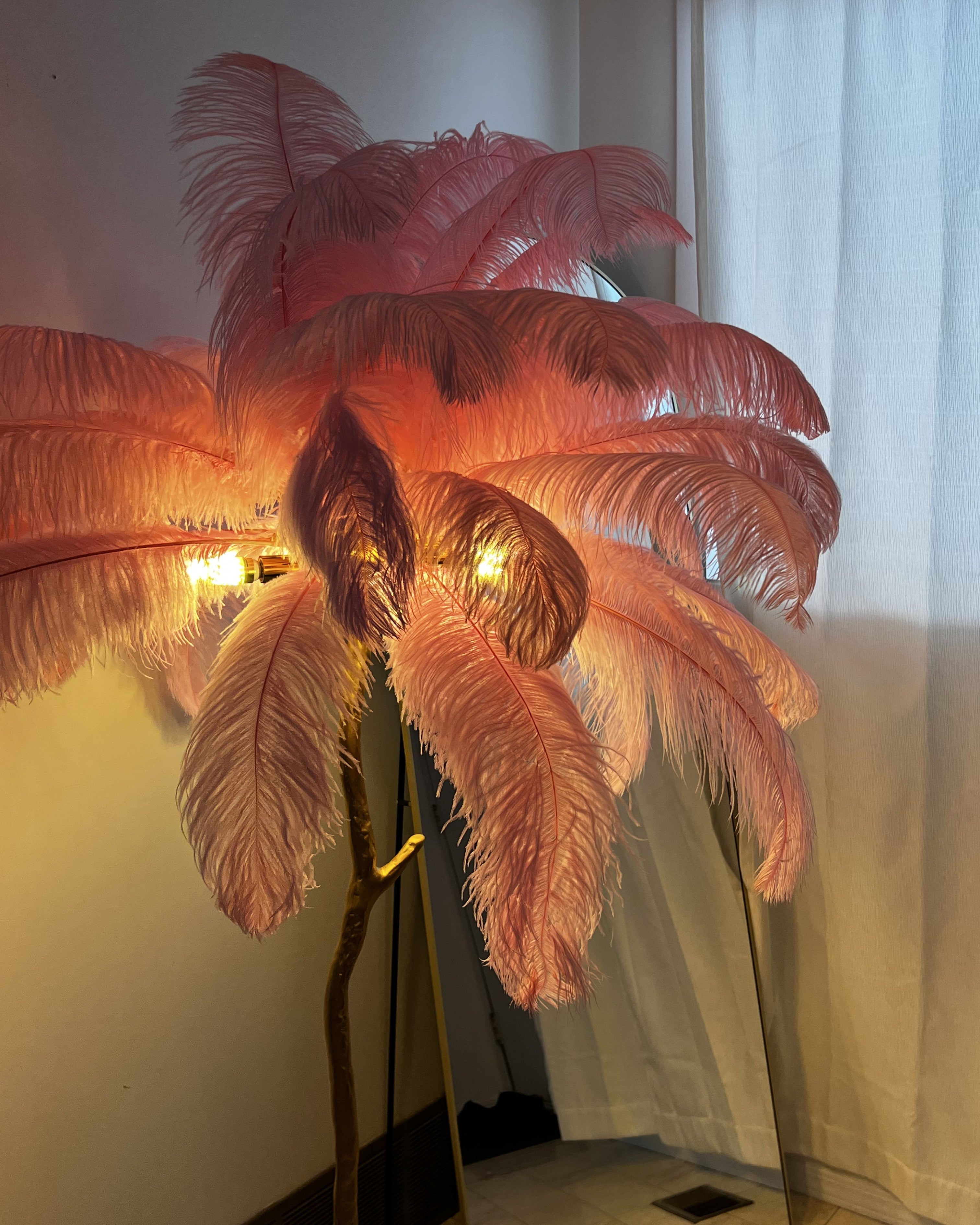 Floor Lamp Feather Shade 160.0 cm White Living Room Bedroom Palm Tree Standing Light Tropical Ambient Lighting | Thomler