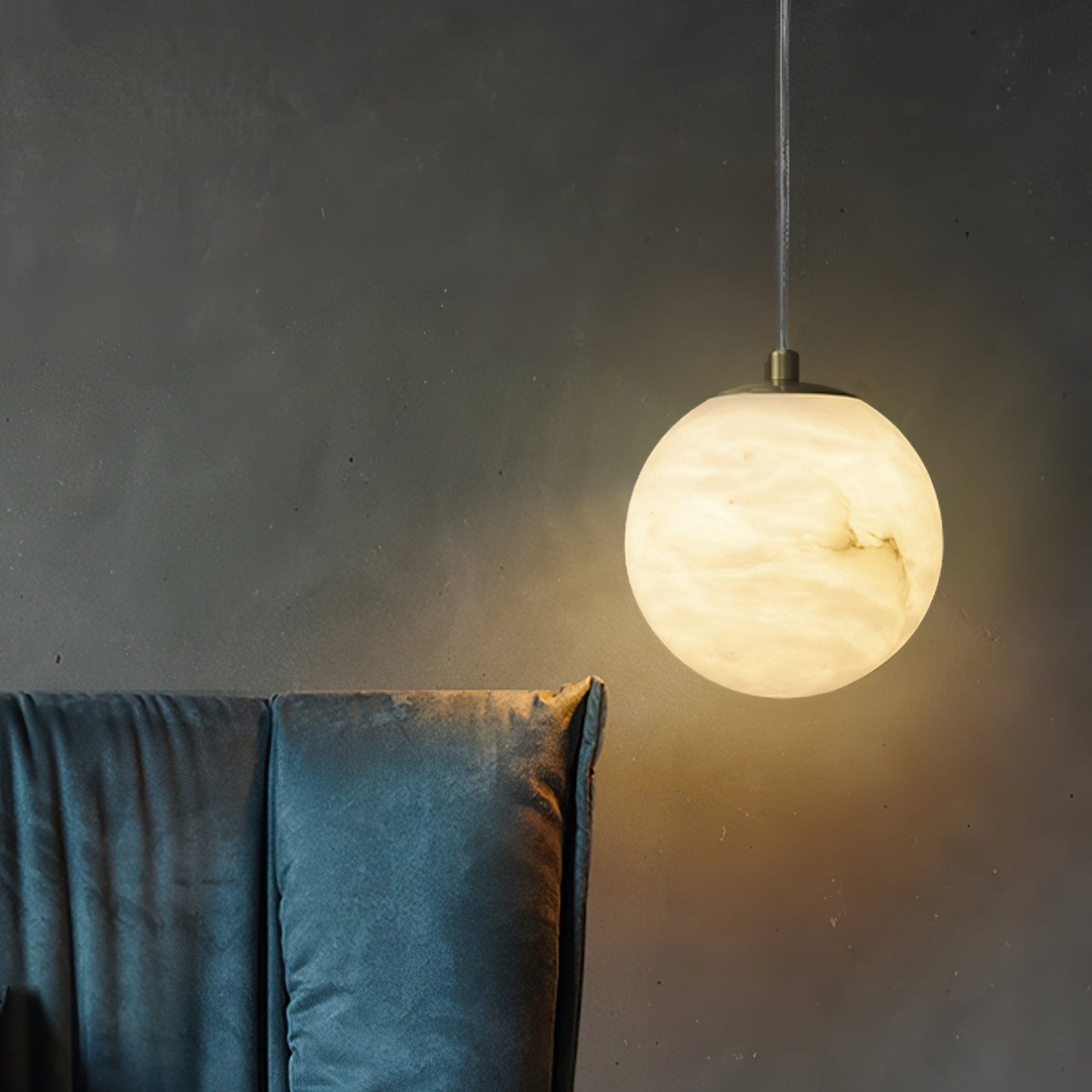 Pendant Light Alabaster Globe 3.9–5.9 in Adjustable Bedroom Dining Hanging Ceiling Lamp Modern Minimalist Stone Fixture | Thomler