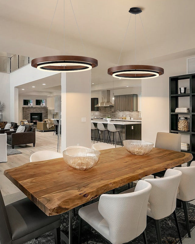Pendant Light Wood Ring 60.0 cm (23.6") LED Dining Room Adjustable Hanging Ceiling Chandelier Modern Farmhouse Kitchen Island | Thomler