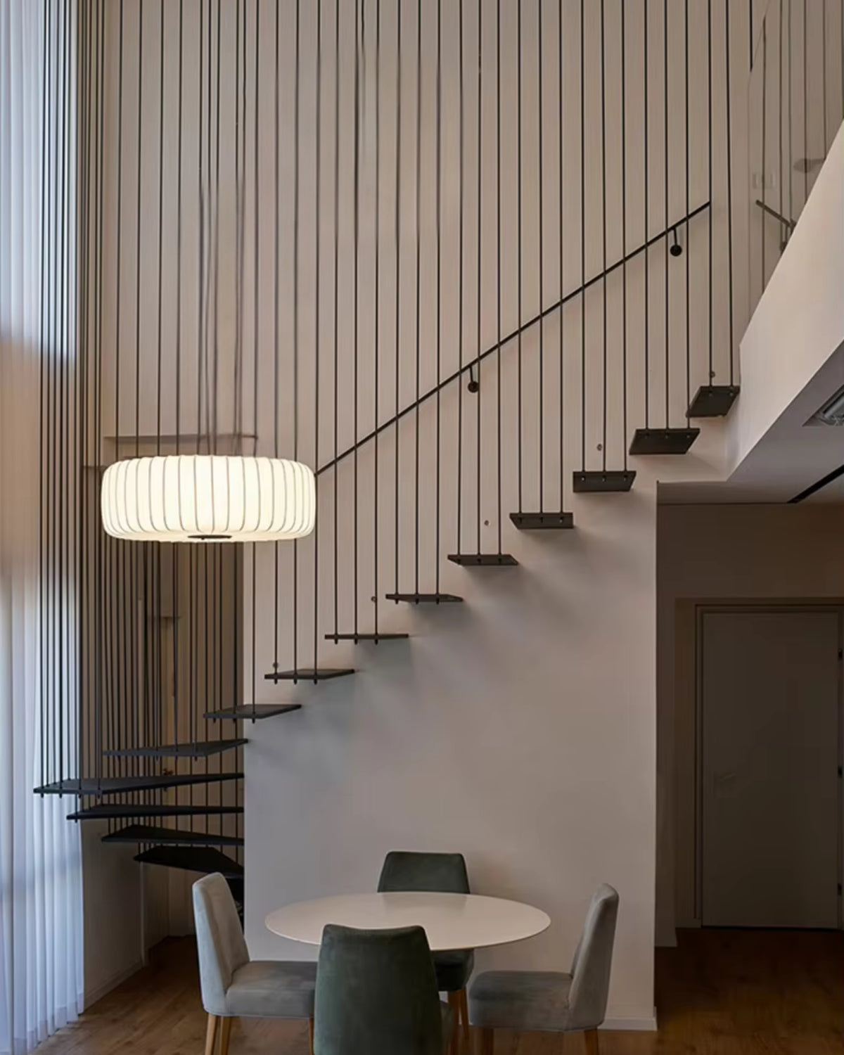 Pendant Light Stretch Fabric 55.0 cm (21.7") Neutral Dining Room Minimalist Japandi Hanging Ceiling Lamp E27 | Thomler
