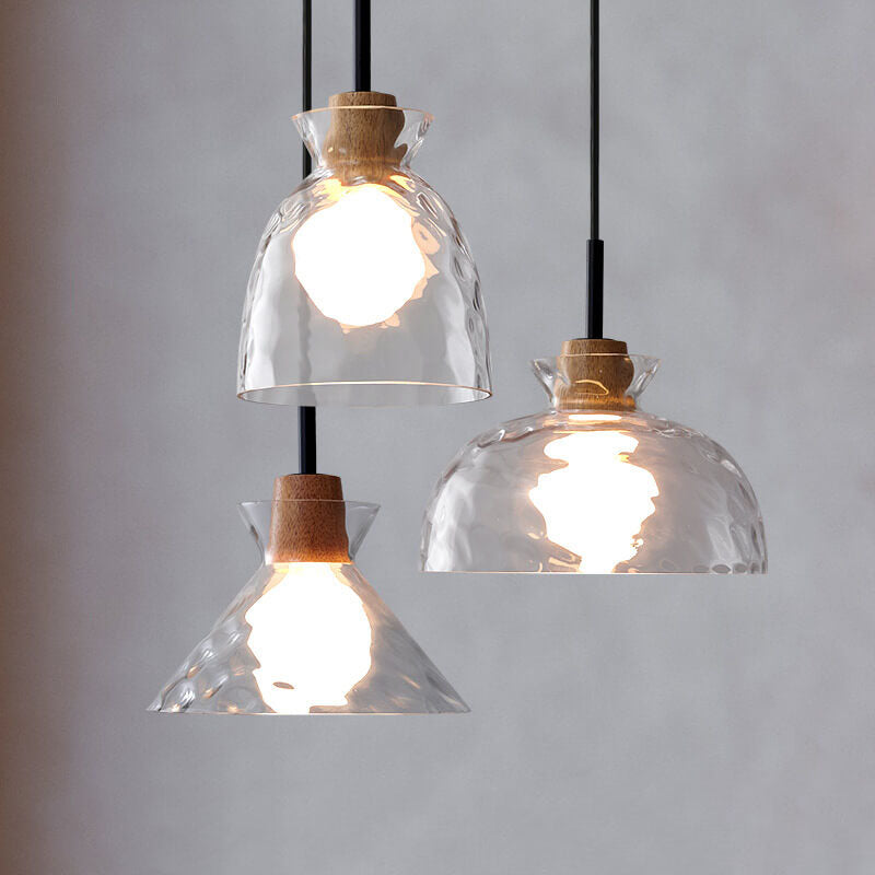 Pendant Light Glass Wood 9.8 in Adjustable Modern Bedroom Living Room Study Ceiling Lamp | Thomler