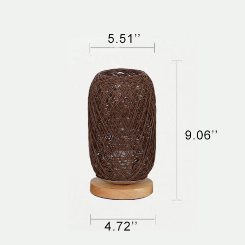 Woven Rattan Table Lamp with Wood Base & Metal Frame – Plug-In LED Desk Light for Bedroom, Living Room & Office | Thomler
