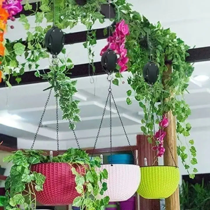 Hanging Plant Pulley System for Indoor & Outdoor Gardens – Adjustable Ceiling Mount Hanger with Steel Cable for Pots & Baskets | Thomler