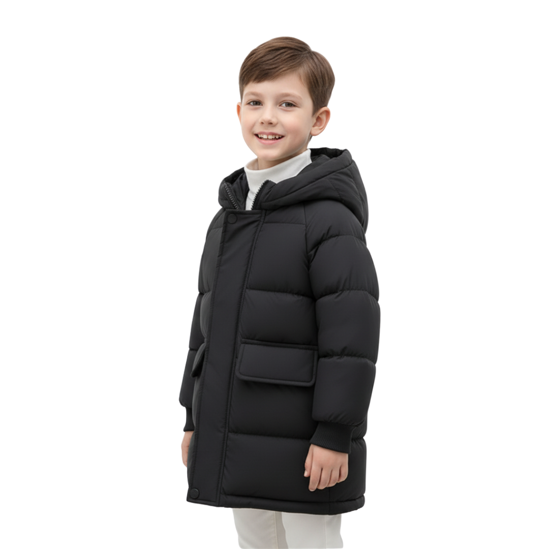 Insulated Longline Hooded Puffer Jacket for Kids – Full-Zip Heavyweight Winter Coat Ages 3-12 | Thomler