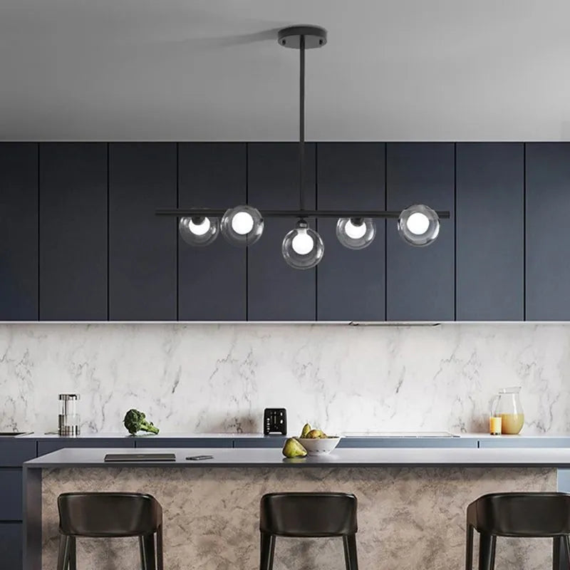 Kitchen Island Overhead Fixture with Textured Glass Globes 5 or 6 Heads Hanging for Dining Room | Thomler