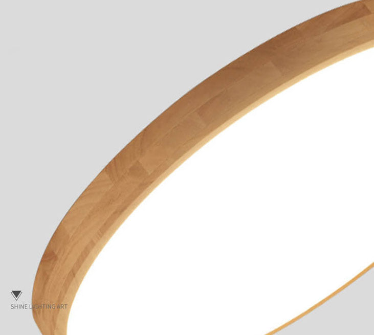 Slim Profile Round Wood Ceiling Light Fixture with Integrated LED – Modern Flush Mount in Natural Beige Finish for Bedroom, Living Room & | Thomler