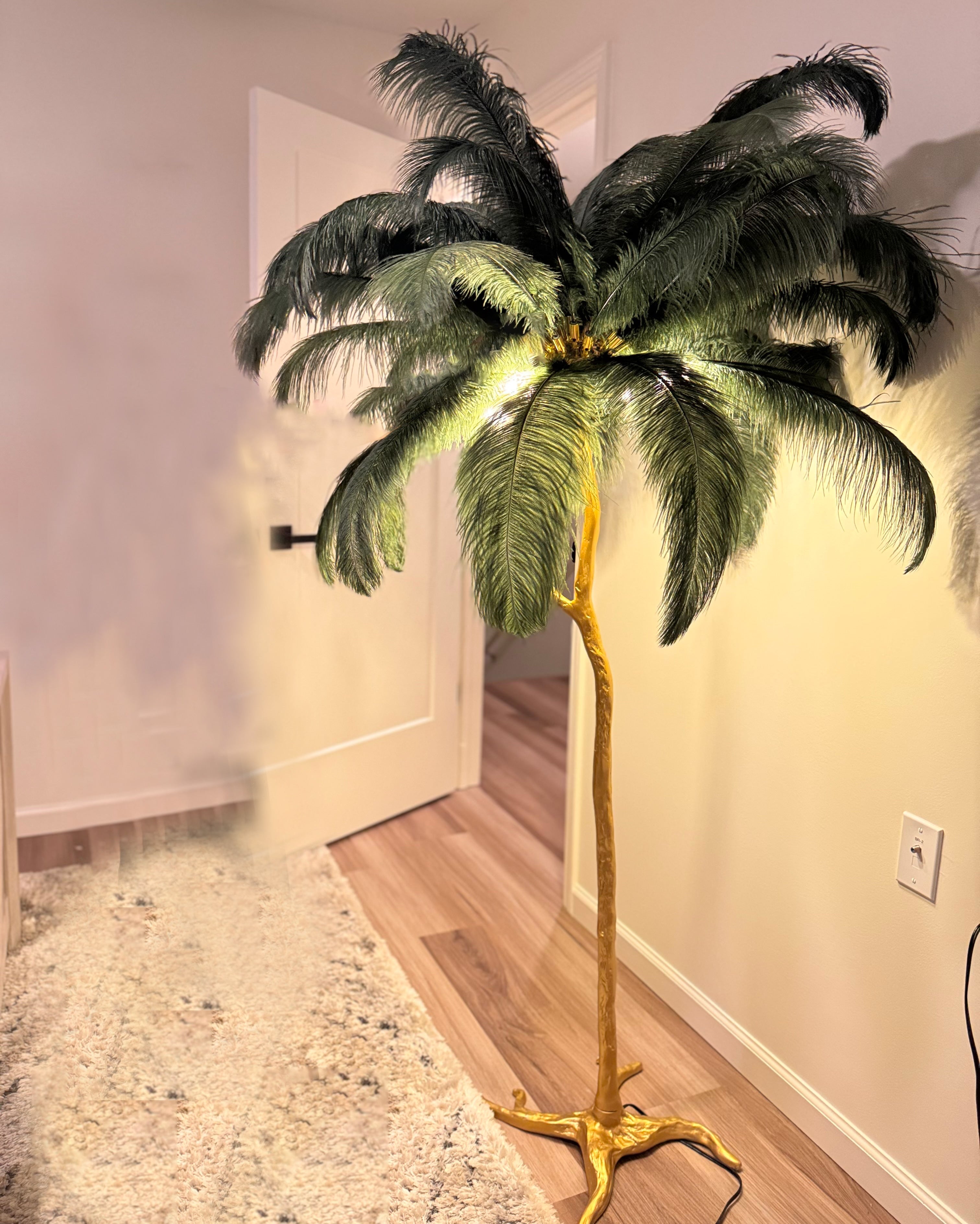 Floor Lamp Feather Shade 160.0 cm White Living Room Bedroom Palm Tree Standing Light Tropical Ambient Lighting | Thomler