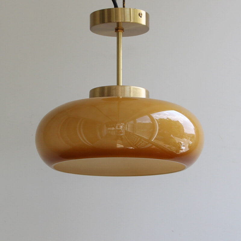 Ceiling Light Brass Glass 11.0 in Yellow Semi-Flush Mount Bedroom Living Room Lighting | Thomler