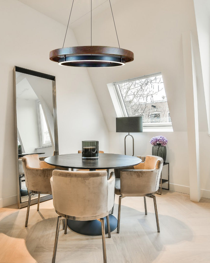 Pendant Light Wood Ring 60.0 cm (23.6") LED Dining Room Adjustable Hanging Ceiling Chandelier Modern Farmhouse Kitchen Island | Thomler