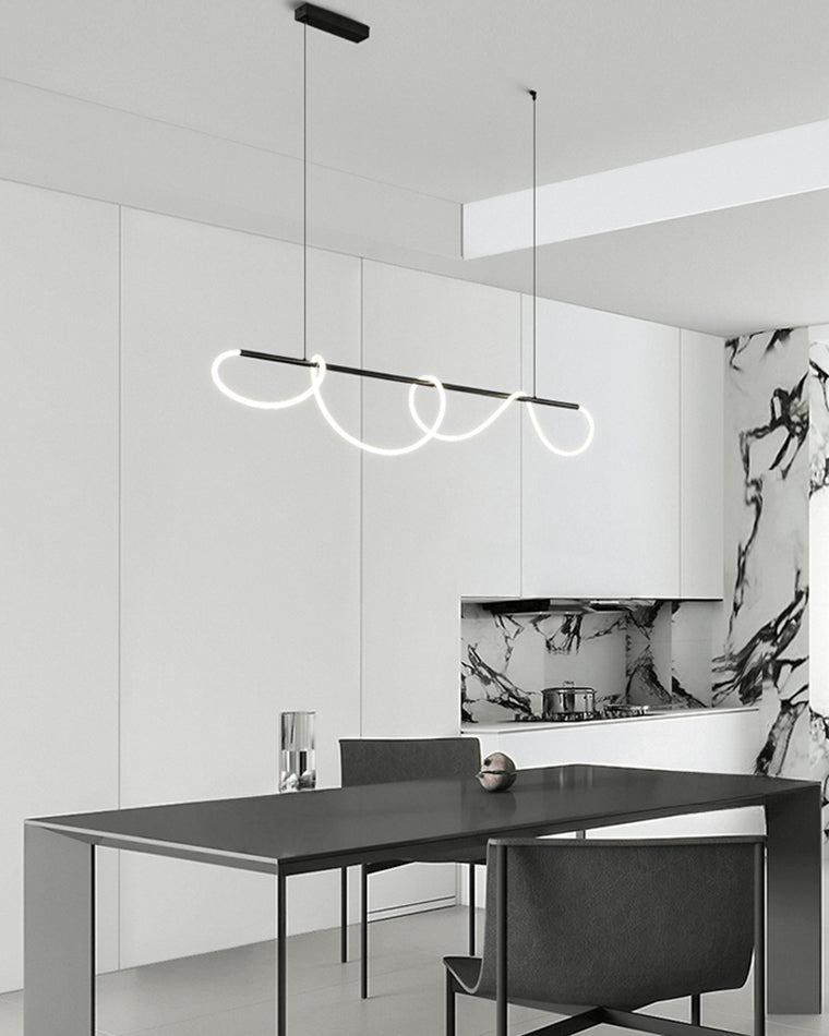 Pendant Light Brass Silicone Rope 110.0 cm Black Dining Room Dimmable LED Linear Chandelier Kitchen Island Hanging Ceiling Light | Thomler