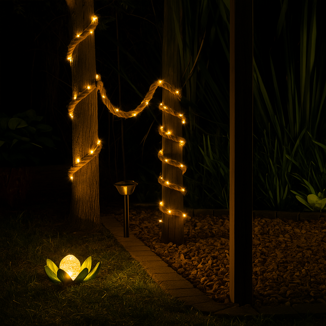 Solar-Powered Rope String Lights for Garden, Patio & Camping Decor | Thomler