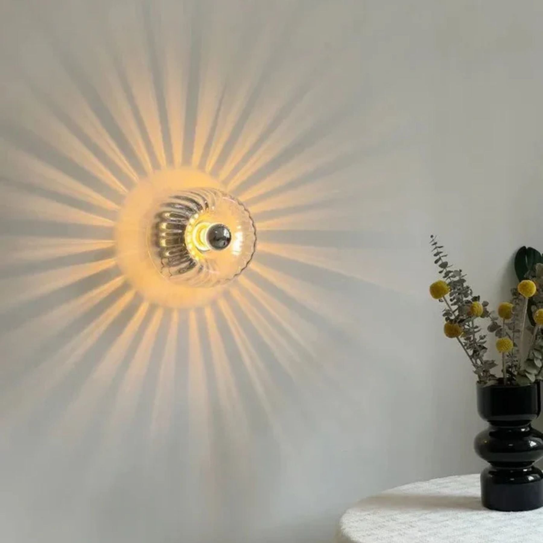 Wall Lamp Ribbed Glass E14 Metal Transparent Bedroom Hallway Bauhaus Retro Accent Lighting | Thomler