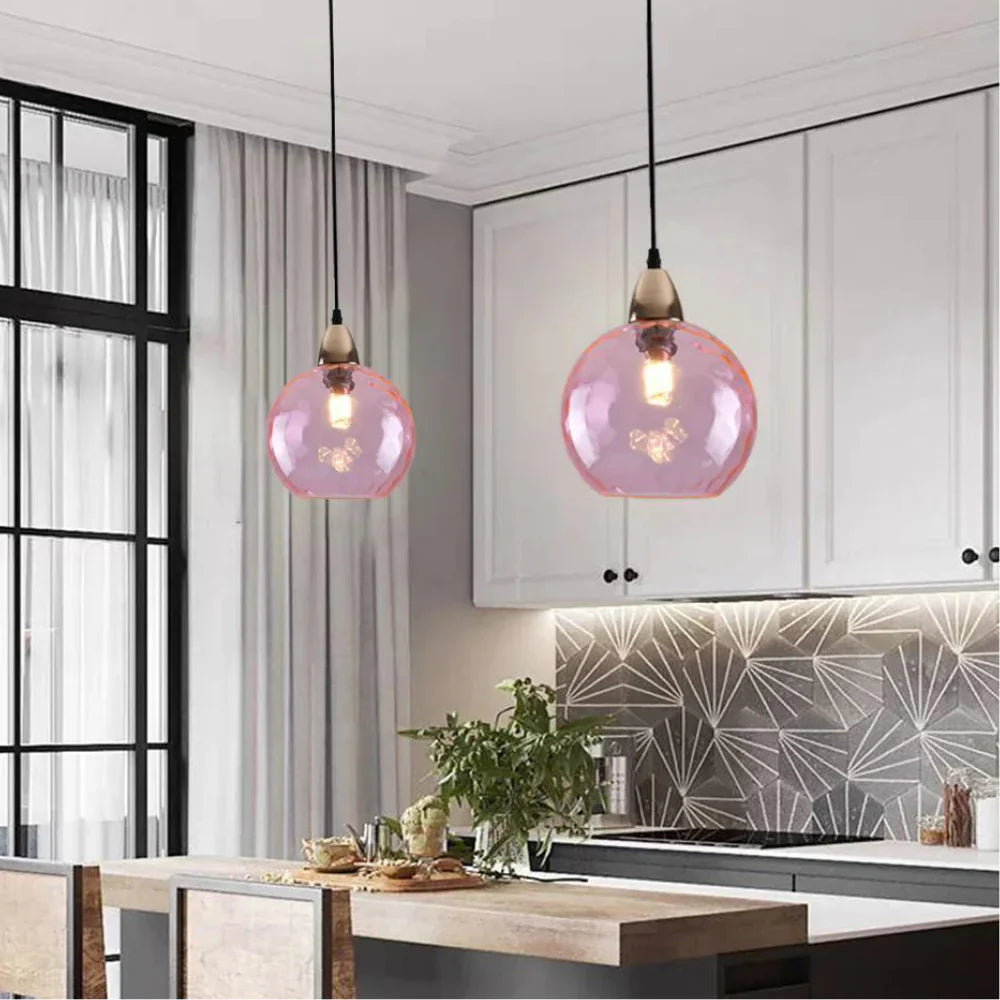 Pendant Light Ripple Glass 7.9 in Sphere Adjustable Dining Room Kitchen Hanging Ceiling Lamp Modern Nordic Minimalist Fixture | Thomler