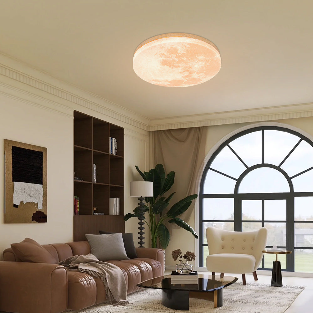 Ceiling Light Wood Acrylic 48.0 cm Moon Design Bedroom Living Room Flush Mount LED Ambient Lighting | Thomler