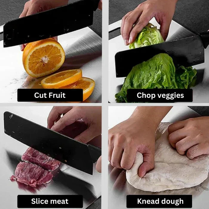 Medical-Grade Titanium Cutting Board – Bacteria Resistant, Blade Safe, Silver Finish | Thomler